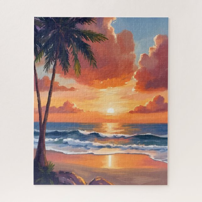 Golden Hour Cove | Tropical Ocean Watercolor (Vertikal)
