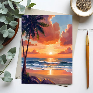 Golden Hour Cove Tropisches Ozean-Aquarell Postkarte