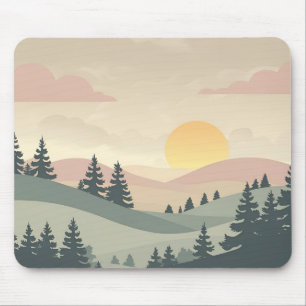 Golden Hour Gelassenheit – Minimale Pastell-Landsc Mousepad