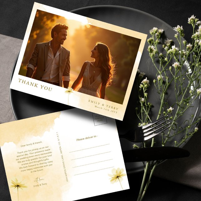 Golden Hour Grace & Floral Wedding Foto Vielen Dan Postkarte (Von Creator hochgeladen)