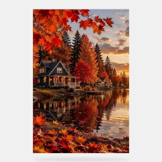 Golden Hour Lakeside Cabin Acrylschild (Vorderseite)