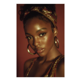 Golden-Hour-Melanin-Schönheit-Kopftuch-Porträt Fotodruck