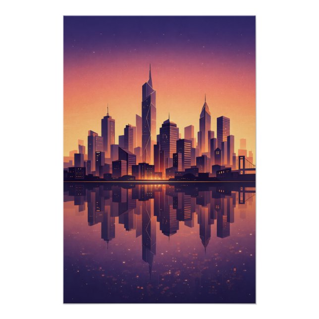 Golden Hour Modern City Skyline – Minimalist Urban Poster (Vorderseite)