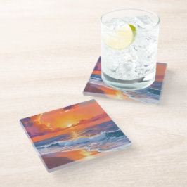 Golden Hour Orange Sunset Beach Malerei Art Glasuntersetzer
