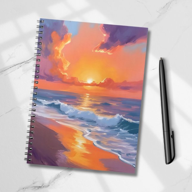 Golden Hour Orange Sunset Beach Ocean Painting Notizblock (Von Creator hochgeladen)