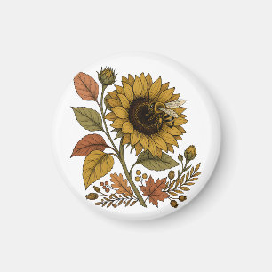 Golden Hour Sonnenblume und Honigbiene Botanical H Magnet