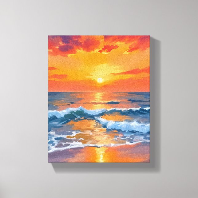 Golden Hour Sunset Ocean Beach Painting Leinwanddruck (Vorderseite)