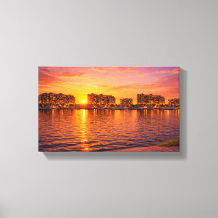Golden Hour Waterfront Stadtansicht Druck   Sonnen Leinwanddruck