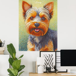 Golden Hued Yorkshire Terrier Radiant Dog Portrait Poster