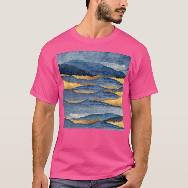 Golden Hues und Royal Blue Mountains Landschaft Ab T-Shirt (Vorderseite)