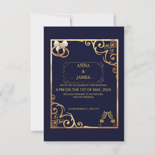 Golden Invitation Card avec Elegant Gold Flowers (Devant)