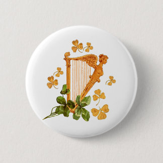 Golden Irish Harp - Erin Go Bragh Button