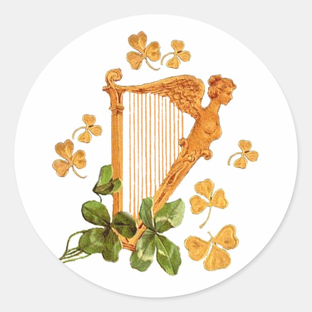 Golden Irish Harp Runder Aufkleber (Vorderseite)