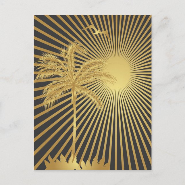 Golden Island Palm Tree and Sun Postcard Postkarte (Vorderseite)