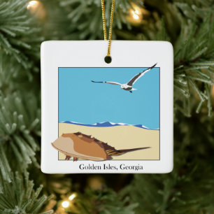 Golden Isles, GA Horseshoe Crab Sea Gull Beach Keramikornament
