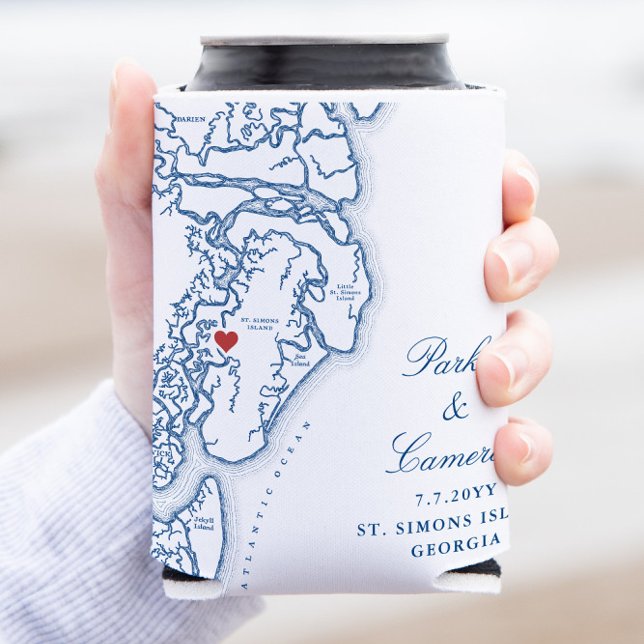 Golden Isles of Georgia Karte Gastgeschenk Hochzei Dosenkühler (This Golden Isles of Georgia Can coozie makes a great wedding favor for a St. Simons island wedding)