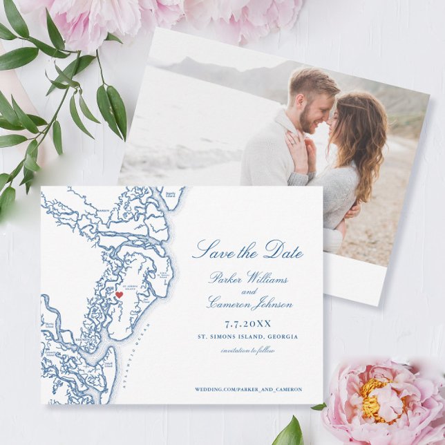 Golden Isles St. Simons Georgia Carte Enregistrer  (This St. Simon's Map wedding save the date is perfect for your Golden Isles of Georgia wedding
)