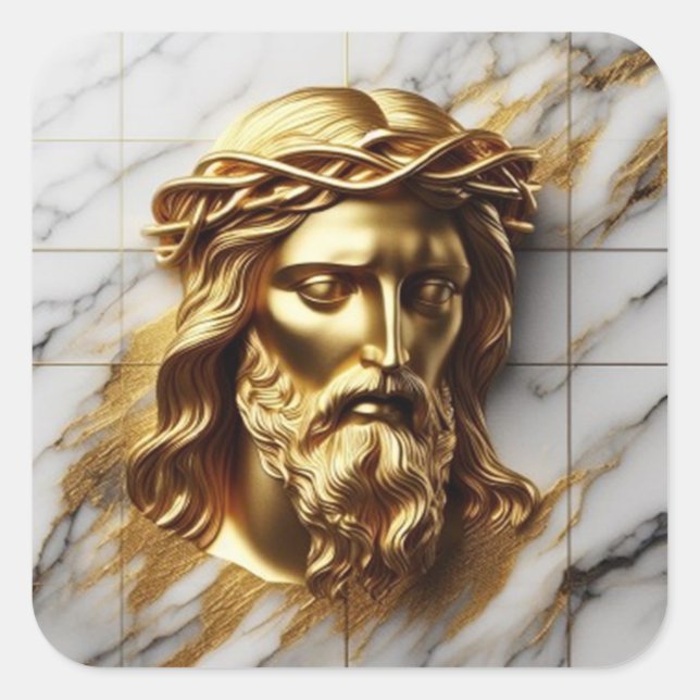 Golden Jesus eine göttliche Gegenwart in Marmor Quadratischer Aufkleber (Vorderseite)