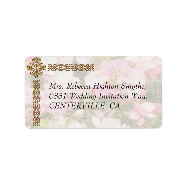 Golden Jeweled Floral Wedding Adressaufkleber (Vorne)