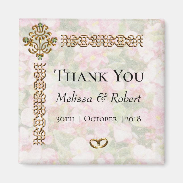 Golden Jeweled Floral Wedding Danke Magnet (Vorne)