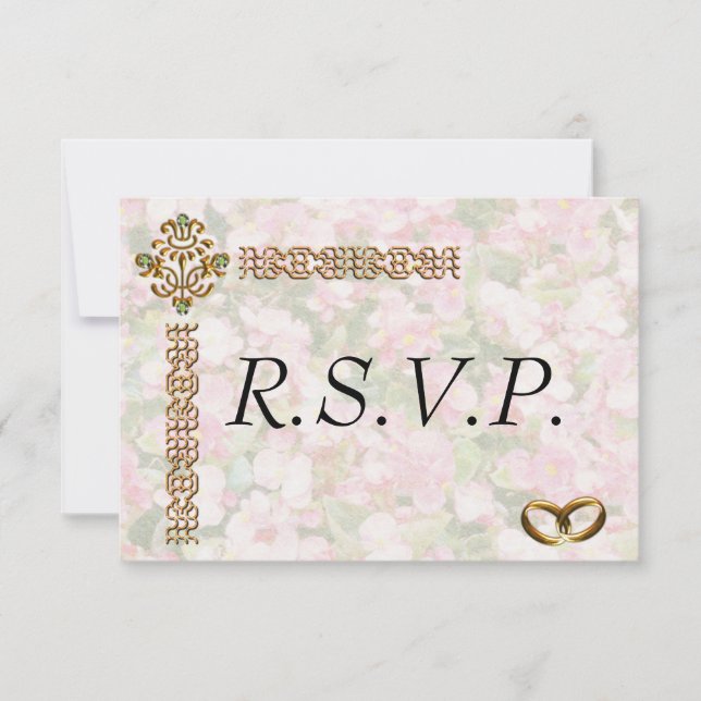 Golden Jeweled Floral Wedding RSVP Karte (Vorderseite)