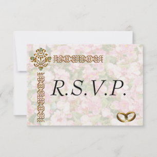 Golden Jeweled Floral Wedding RSVP Karte
