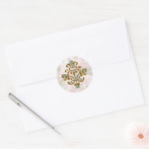 Golden Jeweled Floral Wedding Runder Aufkleber