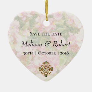 Golden Jeweled Floral Wedding Save the Date Keramik Ornament