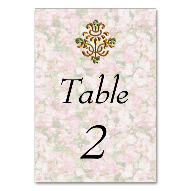 Golden Jeweled Floral Wedding Tischnummer (Vorderseite)