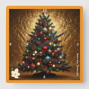 "Golden Joyful Christmas" Quadratische Wanduhr