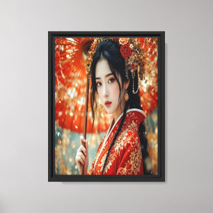 Golden Kimono Elegance - Regal Japanisches Portrai Leinwanddruck