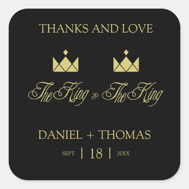 Golden King Crowns for Gay Wedding Quadratischer Aufkleber (Vorderseite)