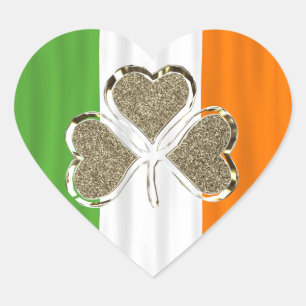 Golden Kleeblatt Clover Irish Flag Irland Chic Herz-Aufkleber