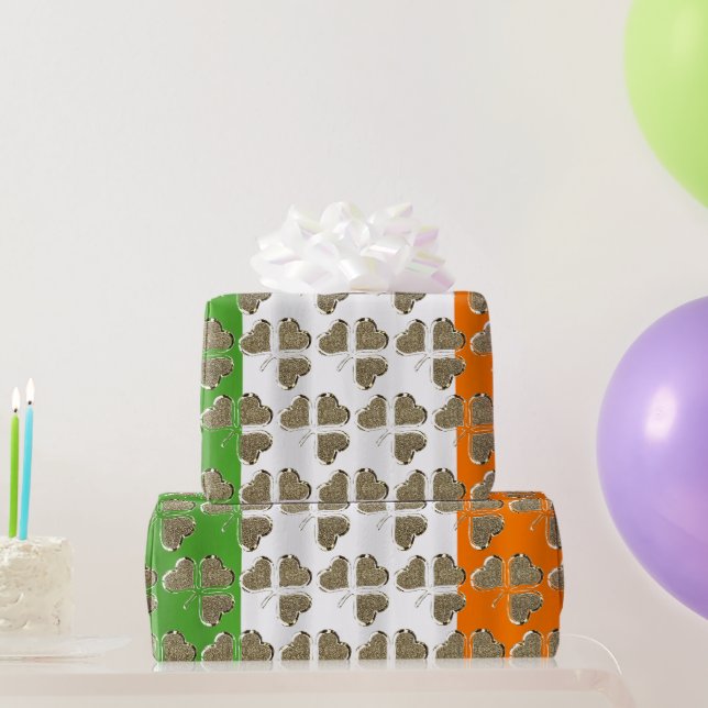 Golden Kleeblatt Clovers Irish Flag Irland Chic Geschenkpapier (Partygeschenke)
