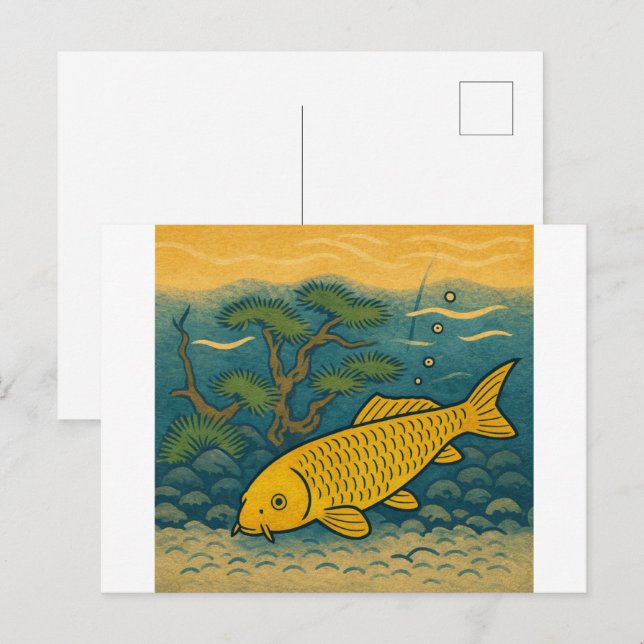 Golden Koi Japanese Art Postkarte (Vorne/Hinten)