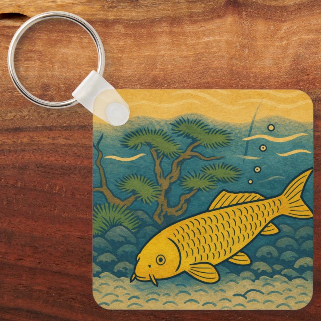 Golden Koi Japanese Art Schlüsselanhänger (Vorderseite)