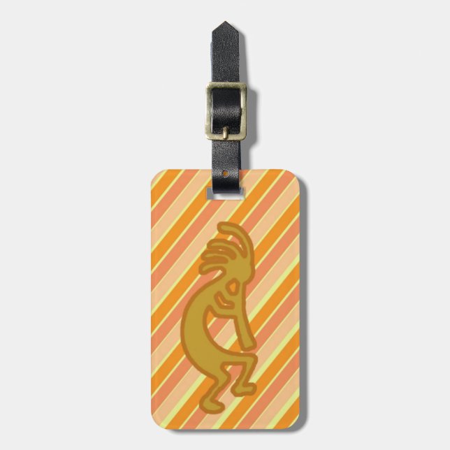 Golden Kokopelli Symbol mit flute Orange Streifen Gepäckanhänger (Vorderseite vertikal)