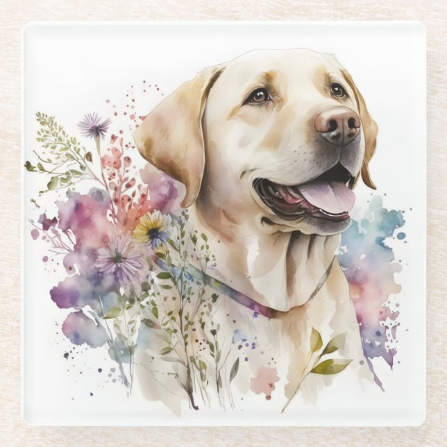 Golden Labrador Retriever und Blume Glasuntersetzer (Vorderseite)