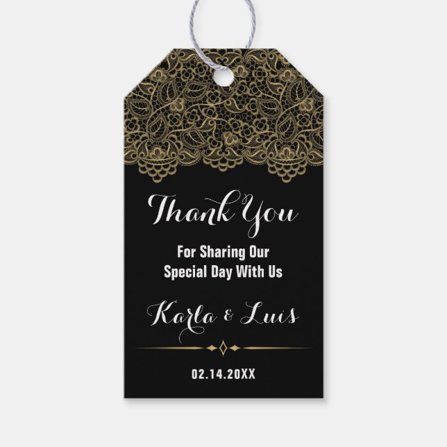 Golden Lace Gastgeschenk Hochzeit Vielen Dank Geschenkanhänger (Vorderseite)