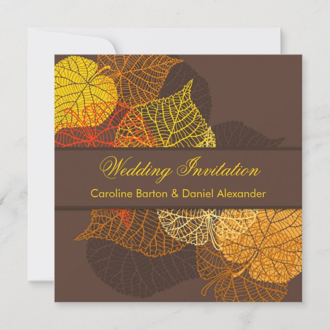 Golden lacy autumnal Blätter Hochzeit Einladung (Vorderseite)
