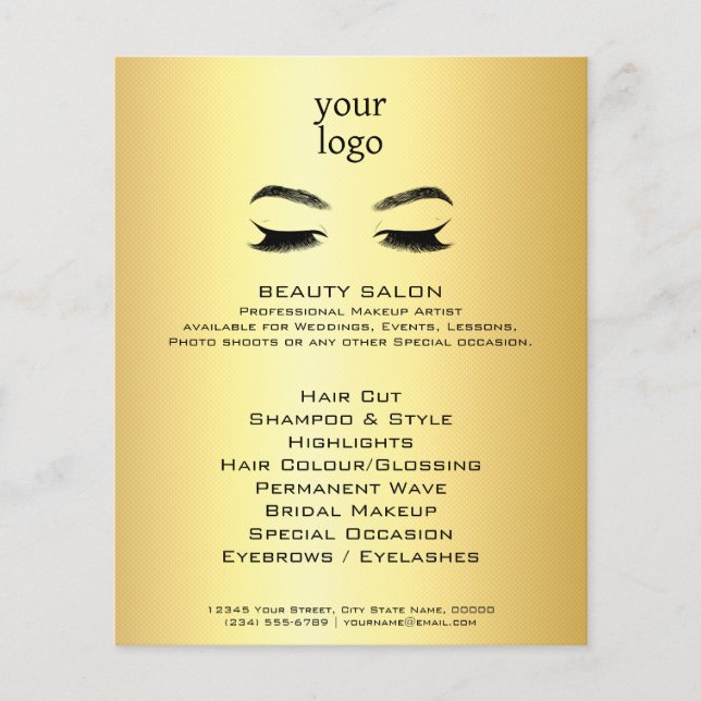 Golden Lashes & Brow Beauty Salon Flyer (Vorne)