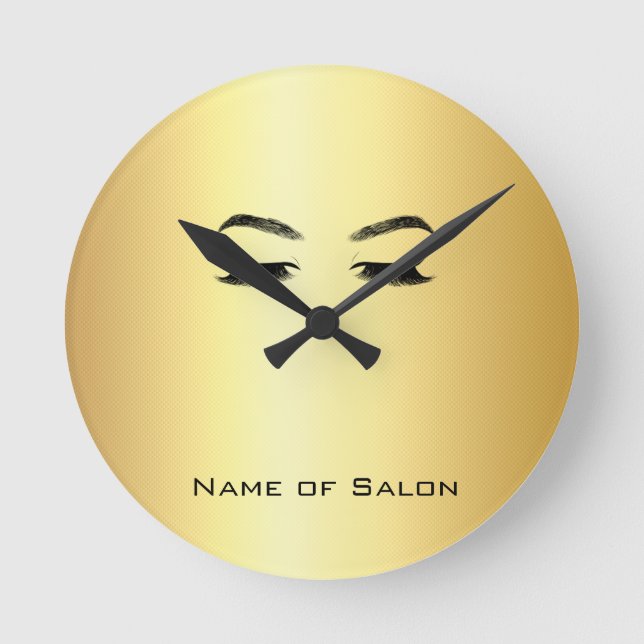 Golden Lashes & Brow Beauty Salon Runde Wanduhr (Vorderseite)