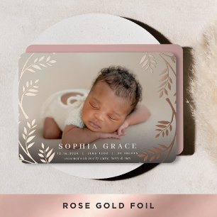 Golden Laurel   Rose Gold Foil Geburtserklärung Folieneinladung