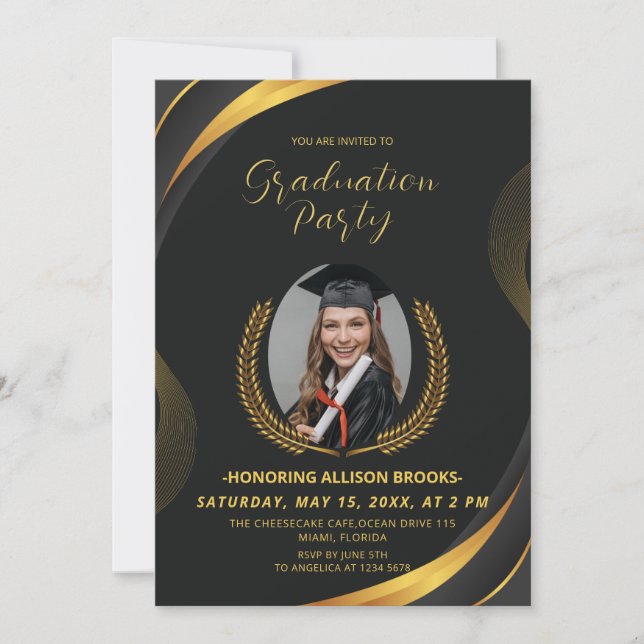 Golden Laurel Wreath Graduation Party Einladung (Vorderseite)