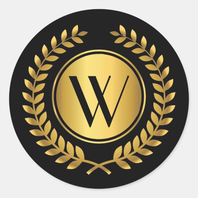 Golden Laurel Wreath Mit Monogramm Runder Aufkleber (Vorderseite)