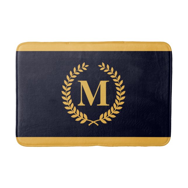 Golden Laurel Wreath Monogram Badematte (Vorderseite)
