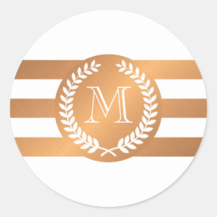 Golden Laurel Wreath Monogram Runder Aufkleber