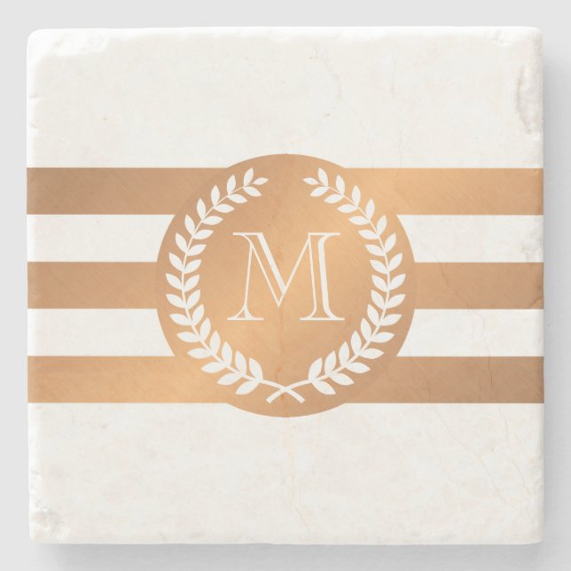 Golden Laurel Wreath Monogram Steinuntersetzer (Vorderseite)