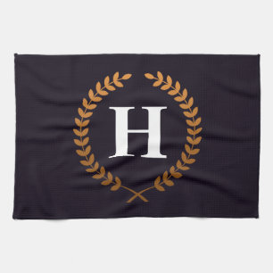 Golden Laurel Wreaths Monogram Geschirrtuch