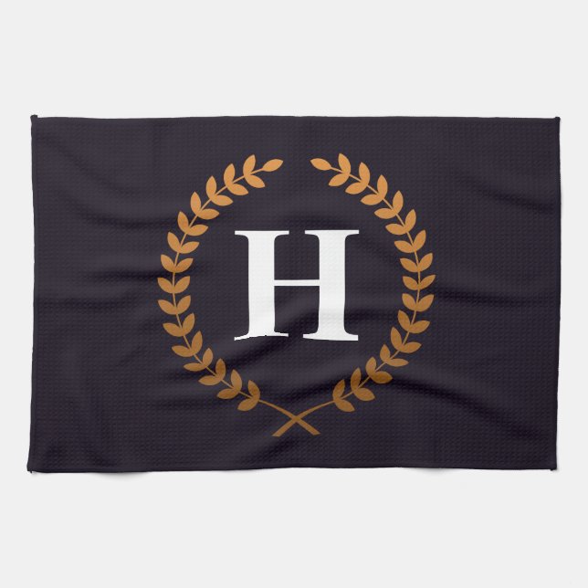 Golden Laurel Wreaths Monogram Geschirrtuch (Horizontal)